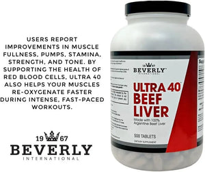 BEVERLY INTERNATIONAL - Beverly International Ultra 40 Grass Fed Desiccated Beef Liver 500 Tabletas - The Red Vitamin MX - Suplementos Alimenticios - {{ shop.shopifyCountryName }}