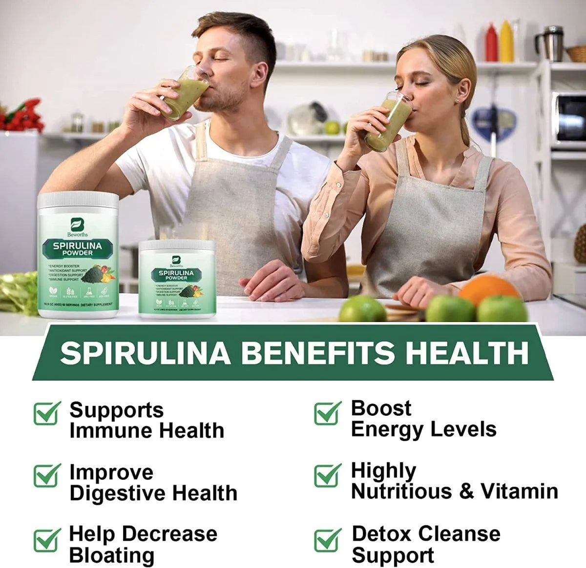 BEWORTHS - BEWORTHS Organic Spirulina Powder 240Gr. 60 Servicios - The Red Vitamin MX - Suplementos Alimenticios - {{ shop.shopifyCountryName }}