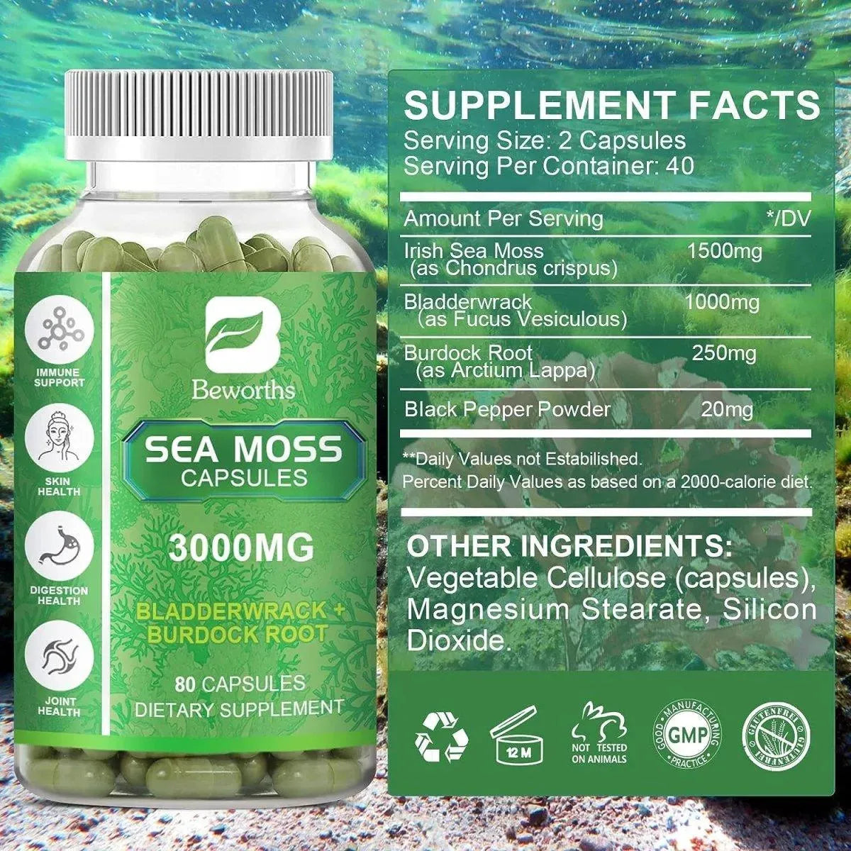 BEWORTHS - Beworths Sea Moss Capsules 3000Mg. 80 Capsulas - The Red Vitamin MX - Suplementos Alimenticios - {{ shop.shopifyCountryName }}