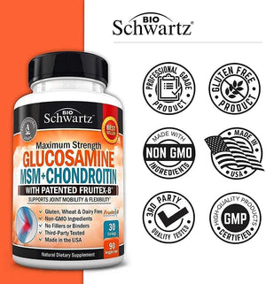 BIO SCHWARTZ - Bio Schwartz Maximum Strength Glucosamine MSM+Chondroitin 90 Capsulas - The Red Vitamin MX - Suplementos Alimenticios - {{ shop.shopifyCountryName }}