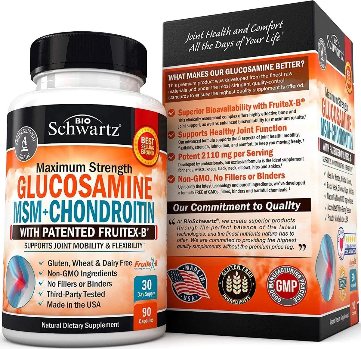 BIO SCHWARTZ - Bio Schwartz Maximum Strength Glucosamine MSM+Chondroitin 90 Capsulas - The Red Vitamin MX - Suplementos Alimenticios - {{ shop.shopifyCountryName }}