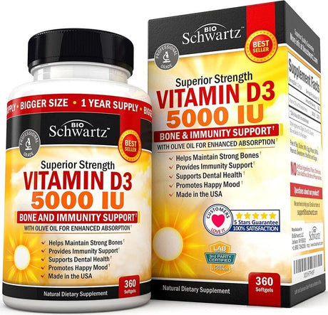 BIO SCHWARTZ - Bio Schwartz Vitamin D3 5,000IU 360 Capsulas - The Red Vitamin MX - Suplementos Alimenticios - {{ shop.shopifyCountryName }}