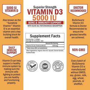 BIO SCHWARTZ - Bio Schwartz Vitamin D3 5,000IU 360 Capsulas - The Red Vitamin MX - Suplementos Alimenticios - {{ shop.shopifyCountryName }}