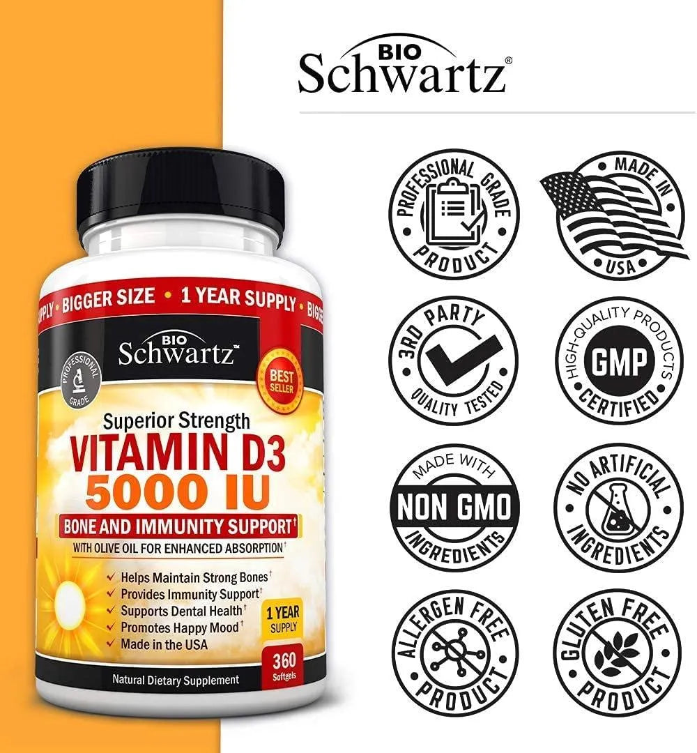 BIO SCHWARTZ - Bio Schwartz Vitamin D3 5,000IU 360 Capsulas - The Red Vitamin MX - Suplementos Alimenticios - {{ shop.shopifyCountryName }}