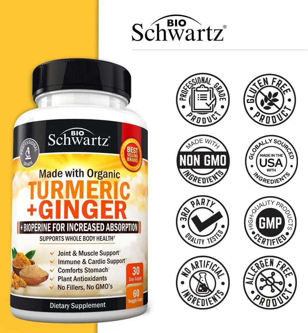 BIO SCHWARTZ - BioSchwartz Organic Turmeric Curcumin and Ginger 60 Capsulas - The Red Vitamin MX - Suplementos Alimenticios - {{ shop.shopifyCountryName }}