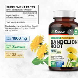 BIOKRAUTER - Bio Krauter Dandelion Root 1800Mg. 100 Capsulas - The Red Vitamin MX - Suplementos Alimenticios - {{ shop.shopifyCountryName }}