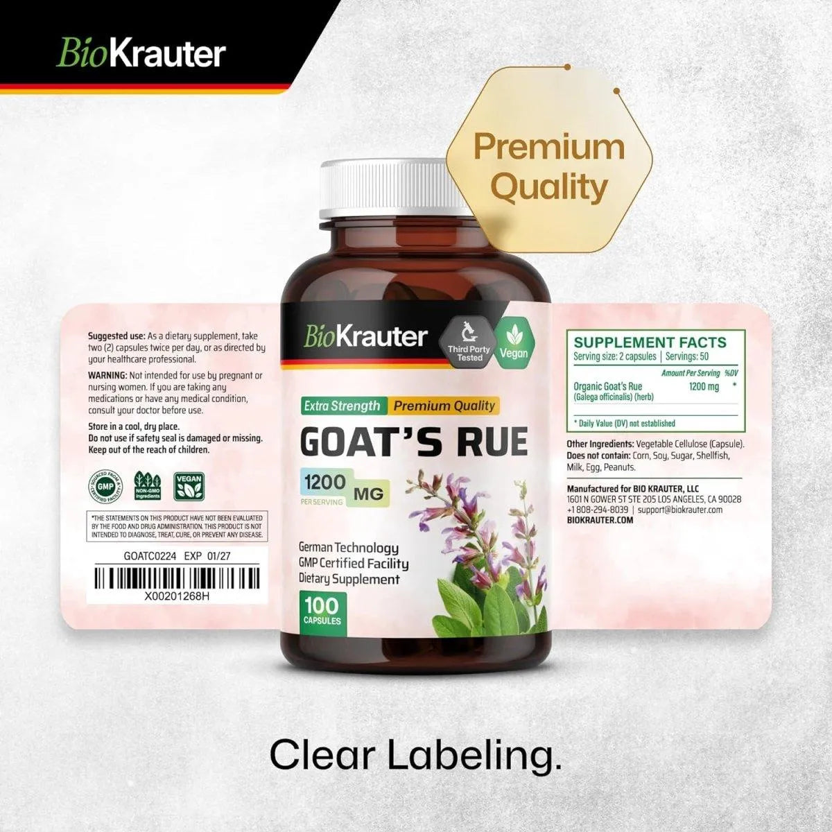 BIOKRAUTER - Bio Krauter Goats Rue Lactation Support 1200Mg. 100 Capsulas - The Red Vitamin MX - Suplementos Alimenticios - {{ shop.shopifyCountryName }}