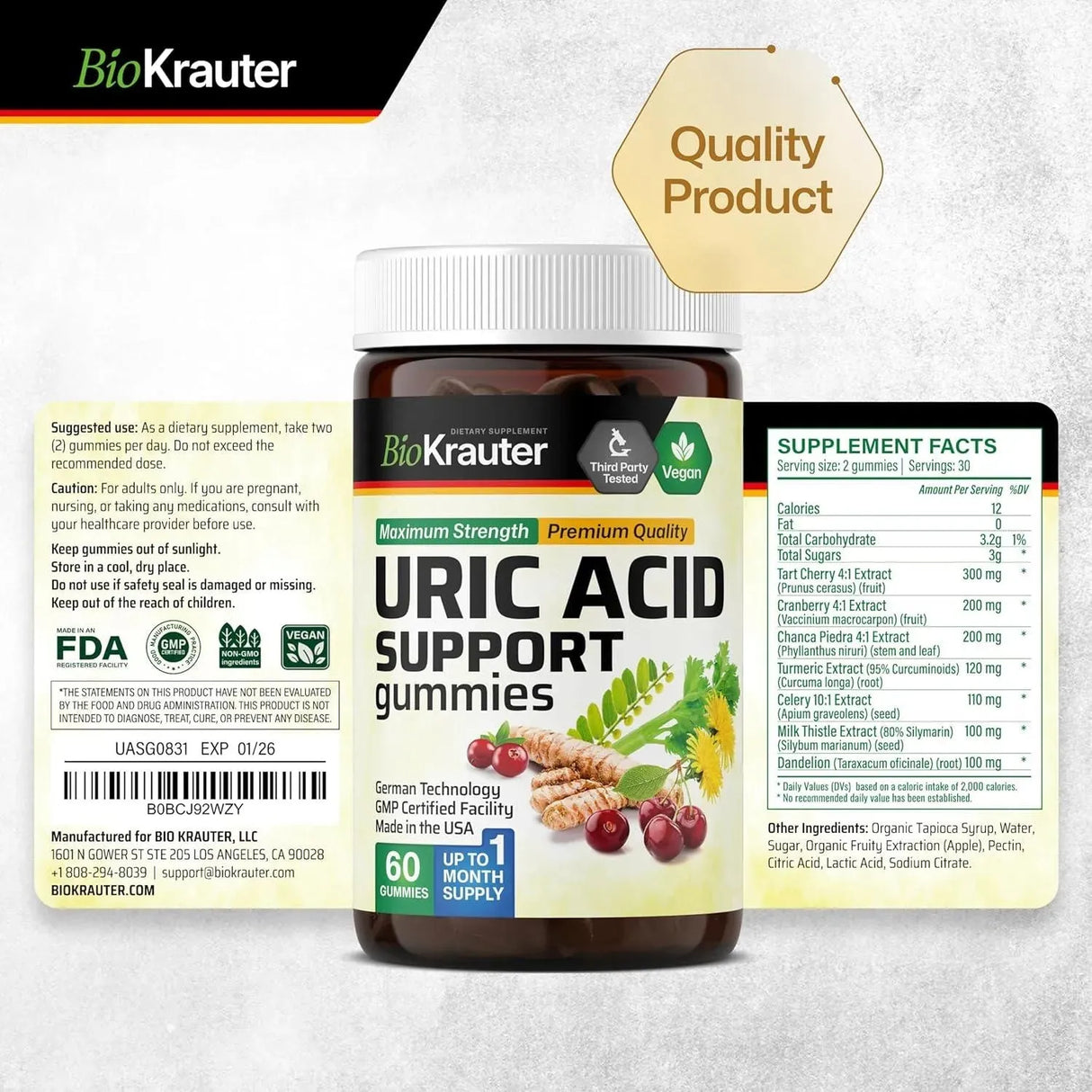 BIOKRAUTER - BioKrauter Uric Acid Support Gummies 60 Gomitas - The Red Vitamin MX - Suplementos Alimenticios - {{ shop.shopifyCountryName }}