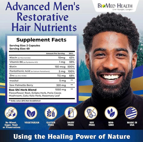 BIOMED HEALTH - BioMed Health Hair Growth Vitamins for Men 120 Capsulas - The Red Vitamin MX - Suplementos Alimenticios - {{ shop.shopifyCountryName }}