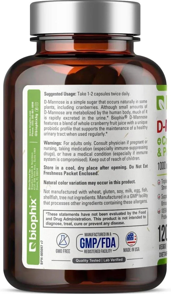 BIOPHIX - Biophix D-Mannose Plus Cranberry and Probiotics 120 Capsulas - The Red Vitamin MX - Suplementos Alimenticios - {{ shop.shopifyCountryName }}