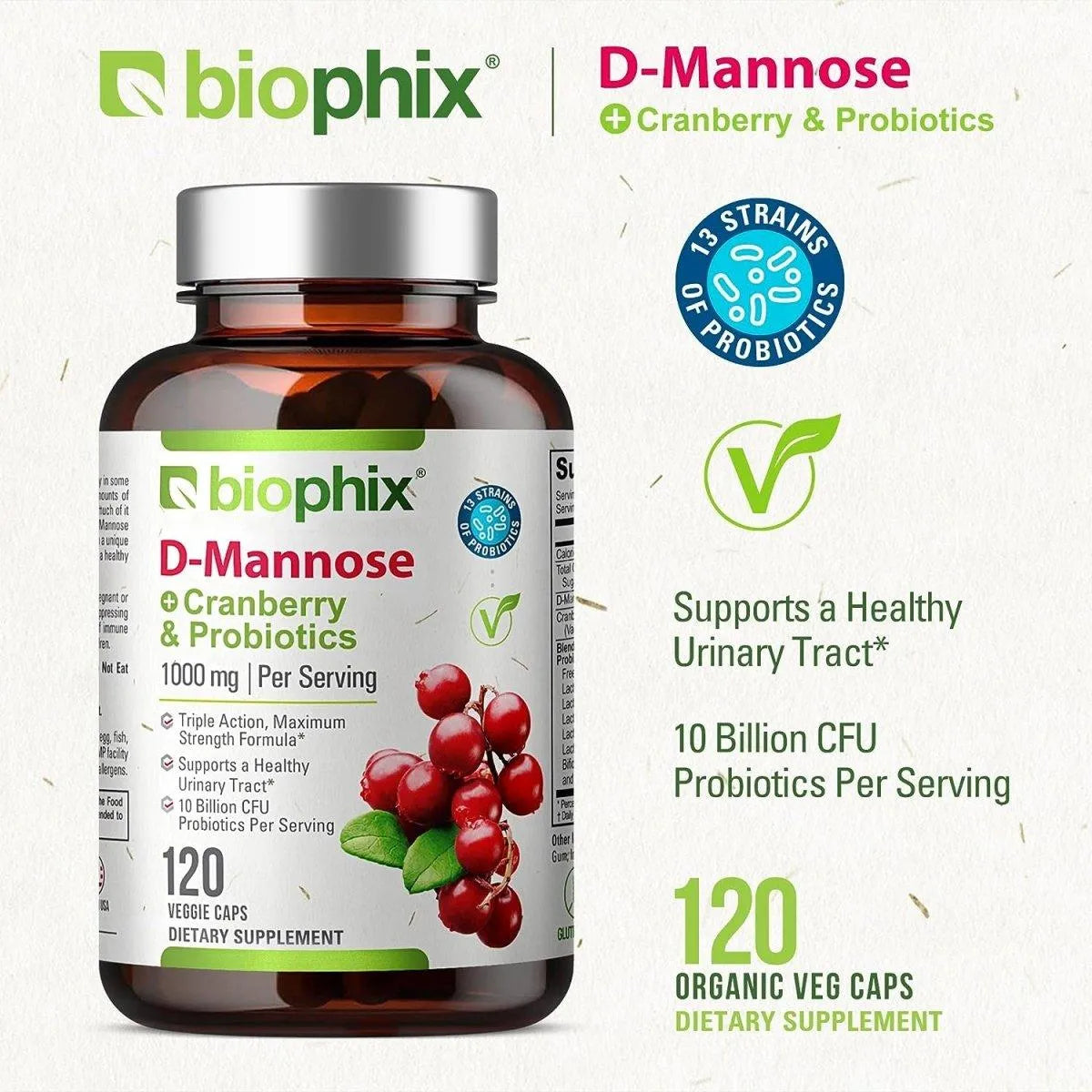 BIOPHIX - Biophix D-Mannose Plus Cranberry and Probiotics 120 Capsulas - The Red Vitamin MX - Suplementos Alimenticios - {{ shop.shopifyCountryName }}