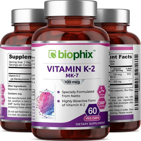 BIOPHIX - biophix Vitamin K2 MK-7 100mcg 60 Capsulas - The Red Vitamin MX - Suplementos Alimenticios - {{ shop.shopifyCountryName }}