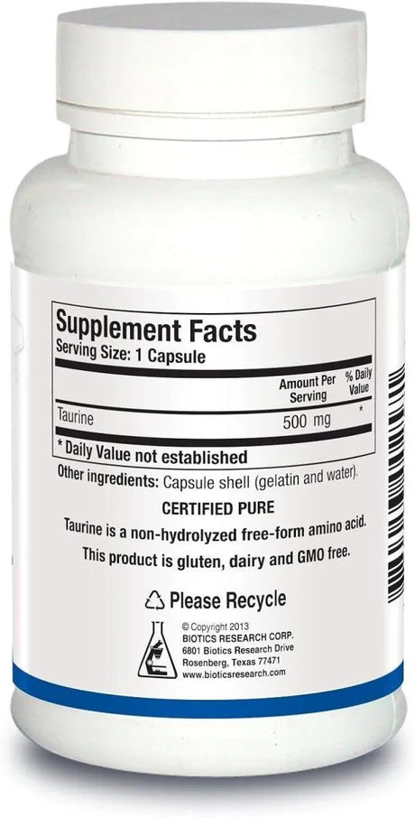 BIOTICS RESEARCH - Biotics Research Taurine 500Mg. 100 Capsulas - The Red Vitamin MX - Suplementos Alimenticios - {{ shop.shopifyCountryName }}