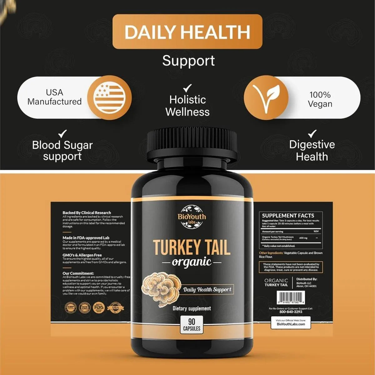 BIOYOUTH - BioYouth Organic Turkey Tail Mushroom 90 Capsulas - The Red Vitamin MX - Suplementos Alimenticios - {{ shop.shopifyCountryName }}