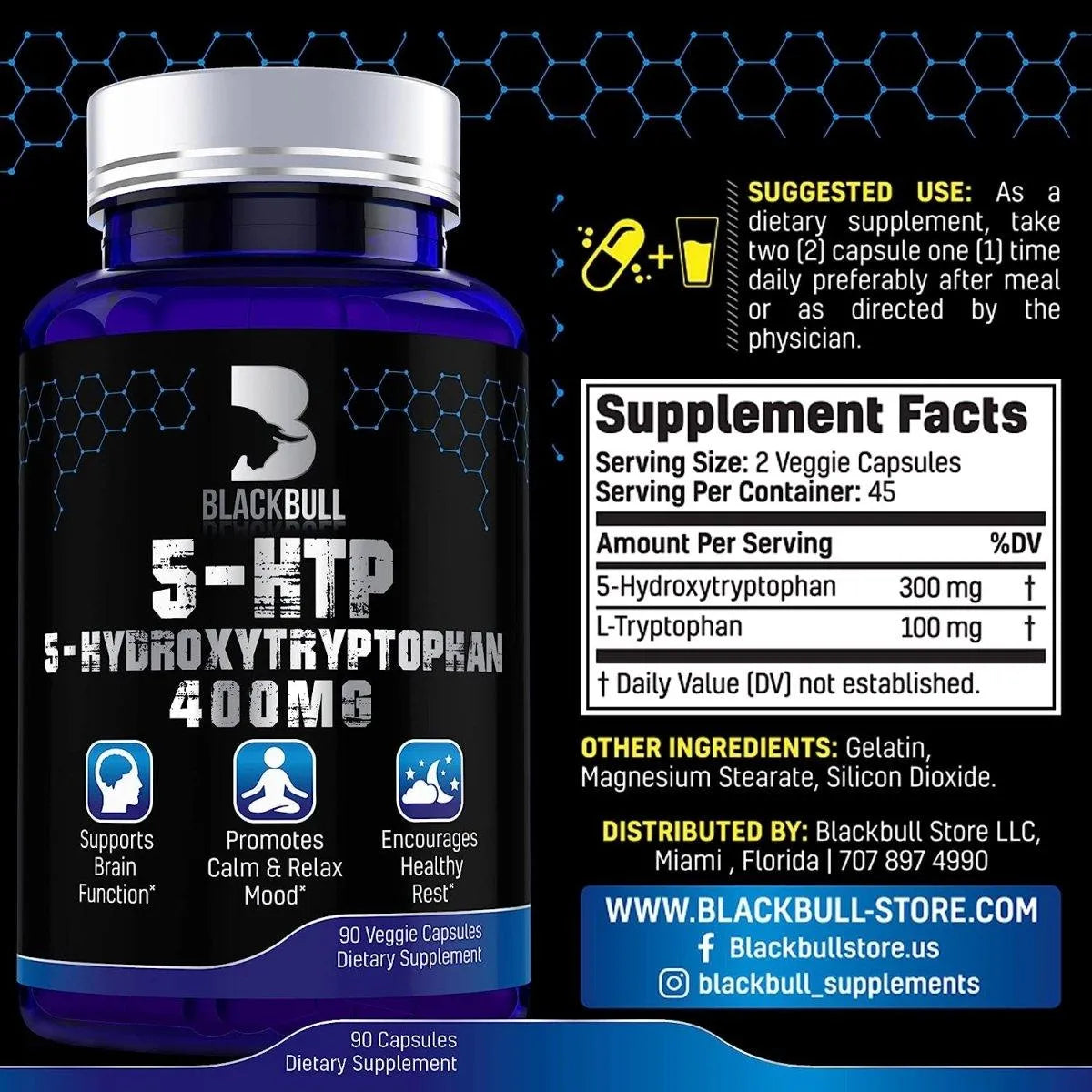 BLACKBULL - BlackBull 5htp Supplement 400Mg. 90 Capsulas - The Red Vitamin MX - Suplementos Alimenticios - {{ shop.shopifyCountryName }}