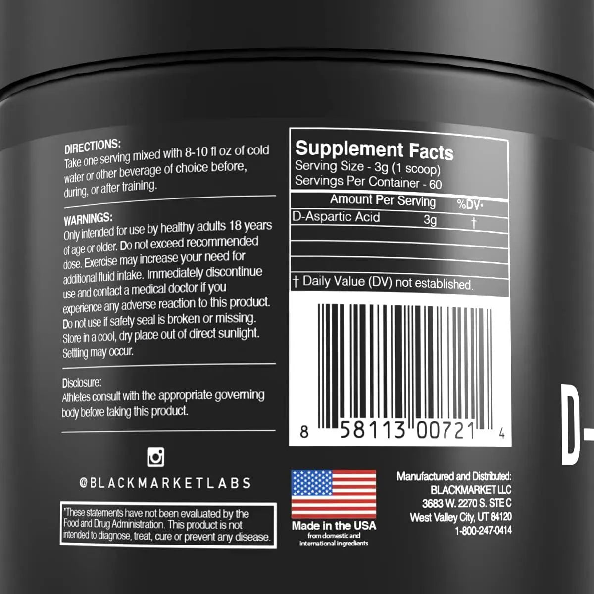BLACKMARKET - BLACKMARKET RAW D-Aspartic Acid 180Gr. - The Red Vitamin MX - Suplementos Alimenticios - {{ shop.shopifyCountryName }}