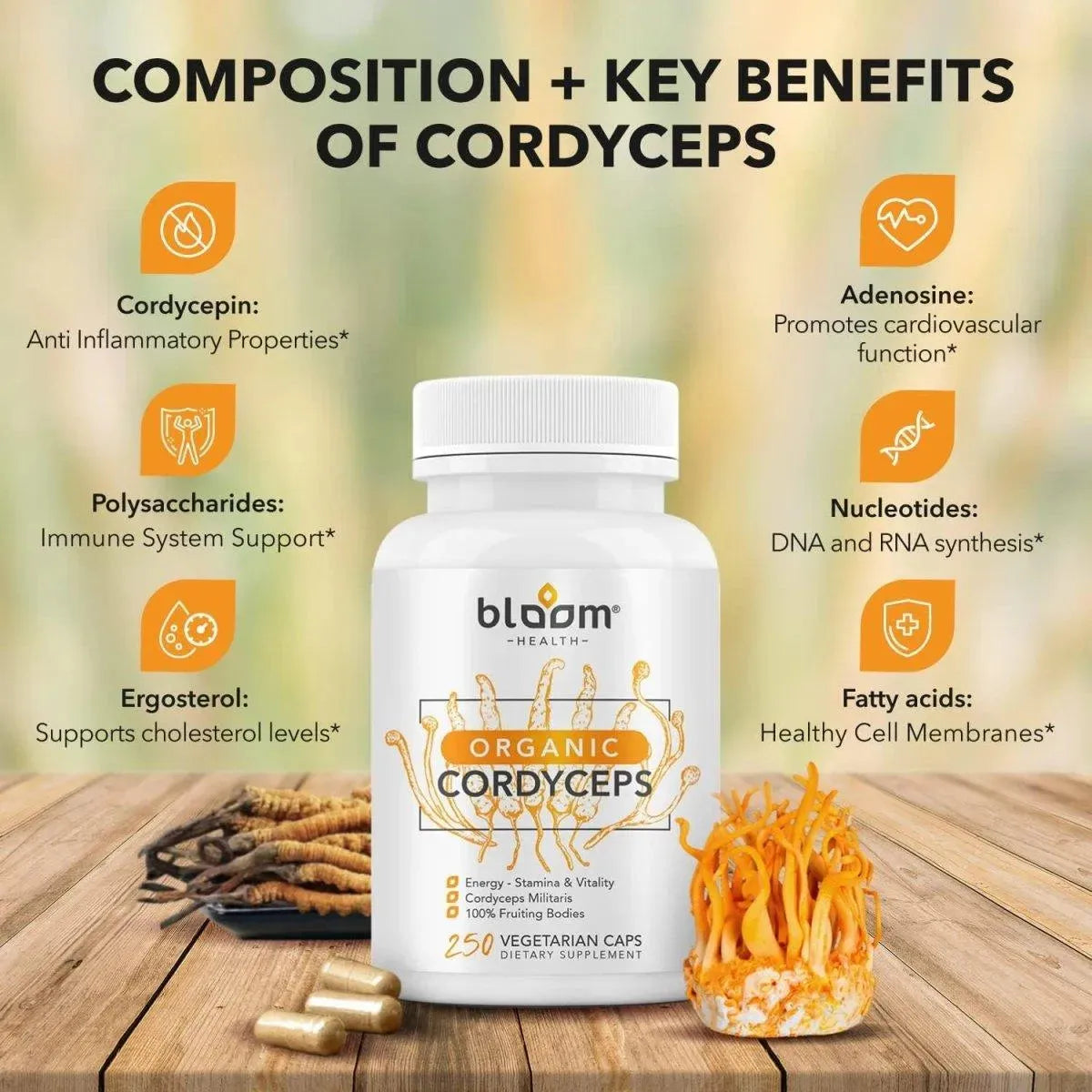 BLOOM NUTRITION - Bloom Health Cordyceps Mushroom 1000Mg. 250 Capsulas - The Red Vitamin MX - Suplementos Alimenticios - {{ shop.shopifyCountryName }}