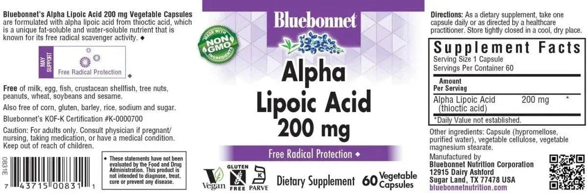 BLUEBONNET NUTRITION - Bluebonnet Alpha Lipoic Acid 200Mg. 60 Capsulas - The Red Vitamin MX - Suplementos Alimenticios - {{ shop.shopifyCountryName }}