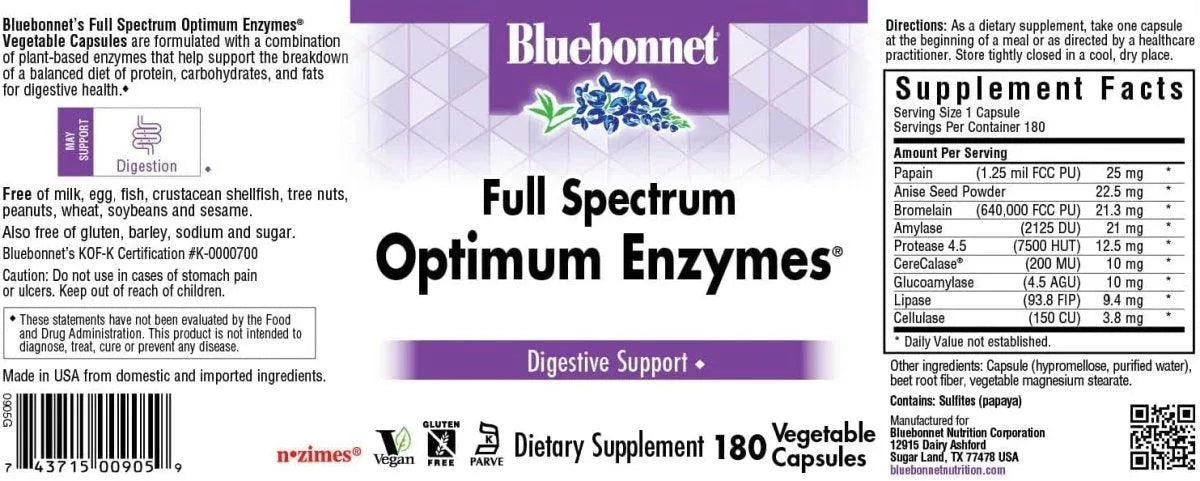 BLUEBONNET NUTRITION - Bluebonnet Full Spectrum Optimum Enzymes 180 Capsulas - The Red Vitamin MX - Suplementos Alimenticios - {{ shop.shopifyCountryName }}