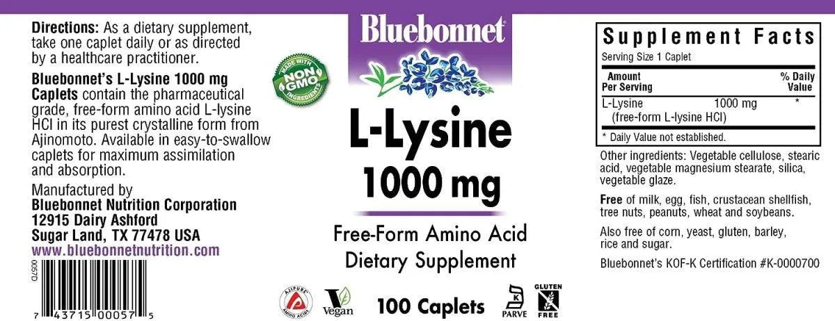 BLUEBONNET NUTRITION - Bluebonnet L-Lysine 1000Mg. 100 Tabletas - The Red Vitamin MX - Suplementos Alimenticios - {{ shop.shopifyCountryName }}