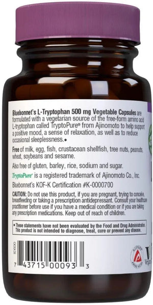 BLUEBONNET NUTRITION - BlueBonnet L-Tryptophan 500Mg. 30 Capsulas - The Red Vitamin MX - Suplementos Alimenticios - {{ shop.shopifyCountryName }}