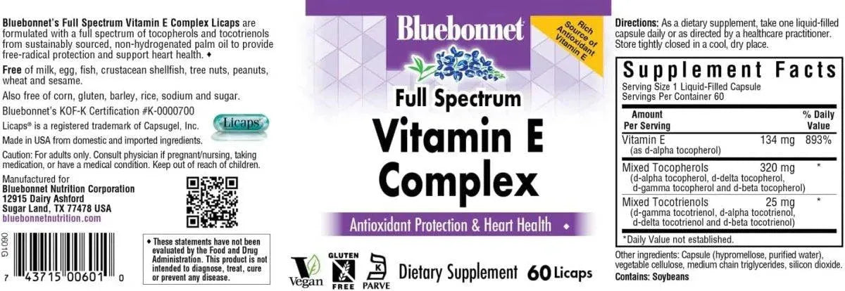 BLUEBONNET NUTRITION - Bluebonnet Natural Full Spectrum Vitamin E Complex 60 Capsulas - The Red Vitamin MX - Suplementos Alimenticios - {{ shop.shopifyCountryName }}