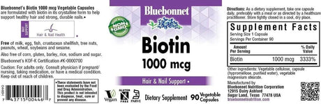 BLUEBONNET NUTRITION - Bluebonnet Nutrition Biotin 1000 mcg 90 Capsulas - The Red Vitamin MX - Suplementos Alimenticios - {{ shop.shopifyCountryName }}