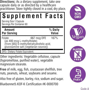 BLUEBONNET NUTRITION - Bluebonnet Nutrition CellularActive Methylfolate 400mcg 60 Capsulas - The Red Vitamin MX - Suplementos Alimenticios - {{ shop.shopifyCountryName }}