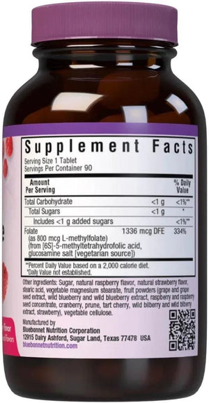BLUEBONNET NUTRITION - Bluebonnet Nutrition EarthSweet Chewables Cellular Active Methylfolate 800mcg 90 Tabletas - The Red Vitamin MX - Suplementos Alimenticios - {{ shop.shopifyCountryName }}