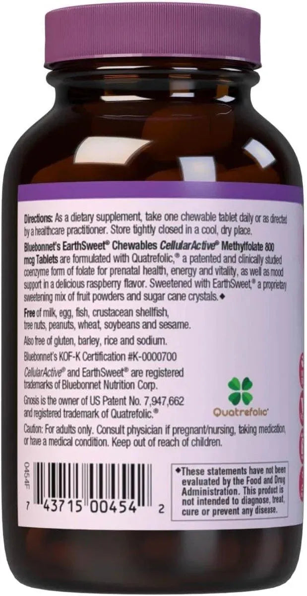 BLUEBONNET NUTRITION - Bluebonnet Nutrition EarthSweet Chewables Cellular Active Methylfolate 800mcg 90 Tabletas - The Red Vitamin MX - Suplementos Alimenticios - {{ shop.shopifyCountryName }}