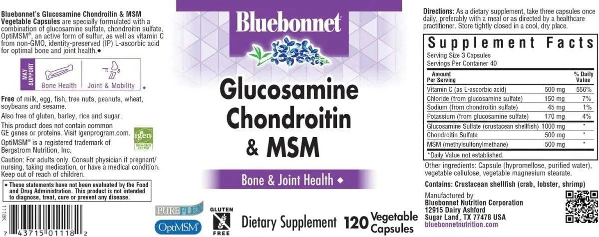 BLUEBONNET NUTRITION - Bluebonnet Nutrition Glucosamine Chondroitin & MSM 120 Capsulas - The Red Vitamin MX - Suplementos Alimenticios - {{ shop.shopifyCountryName }}