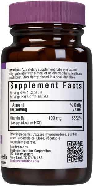 BLUEBONNET NUTRITION - BlueBonnet Nutrition Vitamin B6 100Mg. 90 Capsulas - The Red Vitamin MX - Suplementos Alimenticios - {{ shop.shopifyCountryName }}