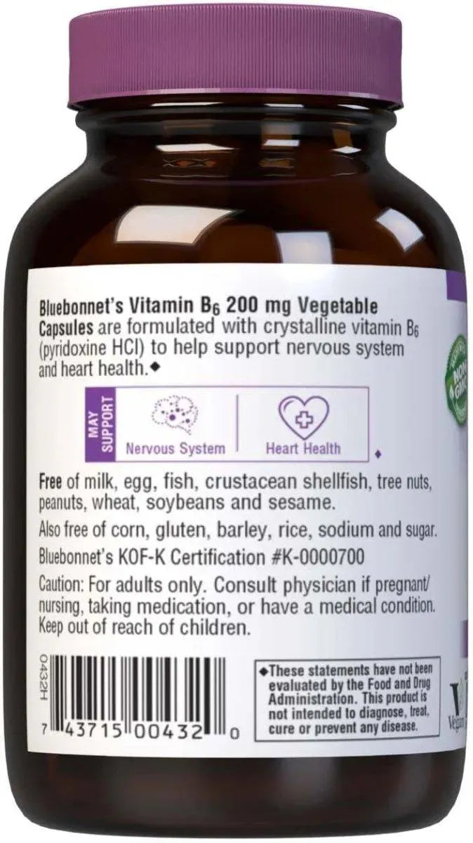 BLUEBONNET NUTRITION - Bluebonnet Nutrition Vitamin B6 200Mg. 90 Capsulas - The Red Vitamin MX - Suplementos Alimenticios - {{ shop.shopifyCountryName }}