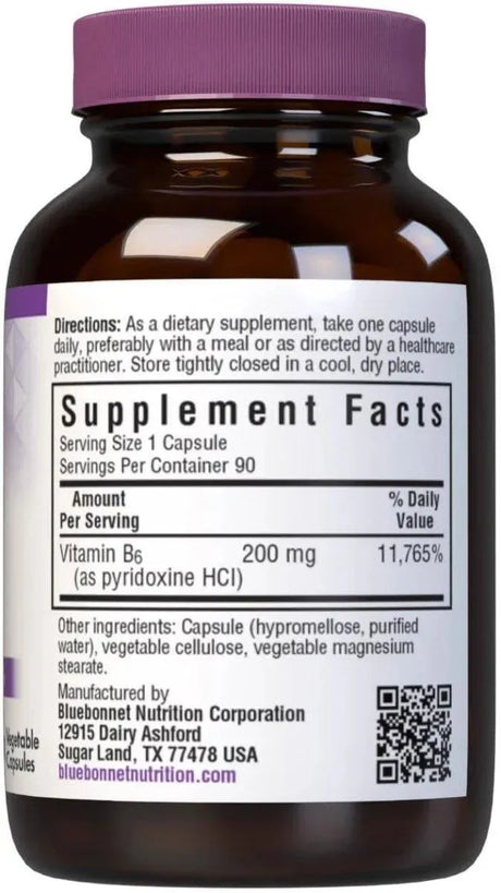 BLUEBONNET NUTRITION - Bluebonnet Nutrition Vitamin B6 200Mg. 90 Capsulas - The Red Vitamin MX - Suplementos Alimenticios - {{ shop.shopifyCountryName }}