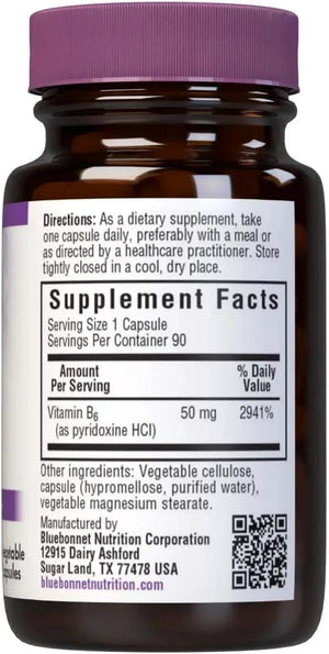 BLUEBONNET NUTRITION - Bluebonnet Nutrition Vitamin B6 50Mg. 90 Capsulas - The Red Vitamin MX - Suplementos Alimenticios - {{ shop.shopifyCountryName }}