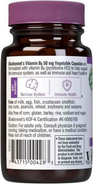 BLUEBONNET NUTRITION - Bluebonnet Nutrition Vitamin B6 50Mg. 90 Capsulas - The Red Vitamin MX - Suplementos Alimenticios - {{ shop.shopifyCountryName }}