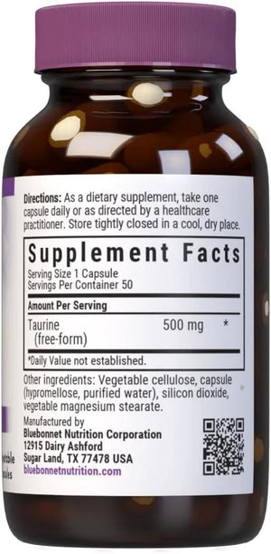 BLUEBONNET NUTRITION - Bluebonnet Taurine 500Mg. 50 Capsulas - The Red Vitamin MX - Suplementos Alimenticios - {{ shop.shopifyCountryName }}