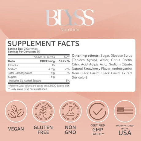 BLYSS NUTRITION - BLYSS Nutrition Biotin 10000mcg Hair Skin & Nails Gummies 60 Gomitas - The Red Vitamin MX - Suplementos Alimenticios - {{ shop.shopifyCountryName }}