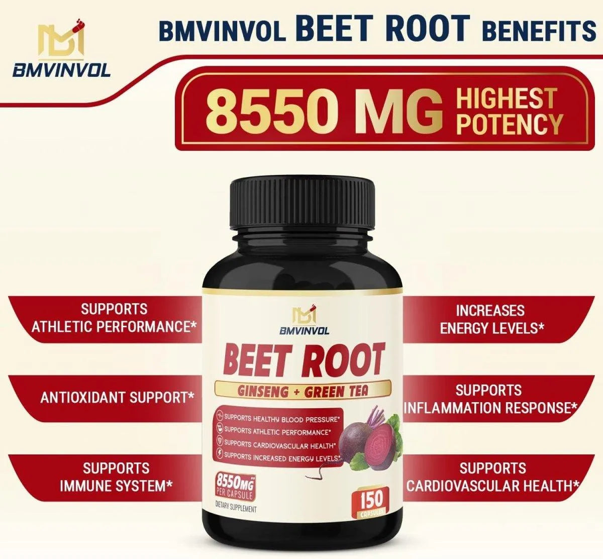 BMVINVOL - BMVINVOL Beet Root Extract Capsules 8550Mg. 150 Capsulas - The Red Vitamin MX - Suplementos Alimenticios - {{ shop.shopifyCountryName }}