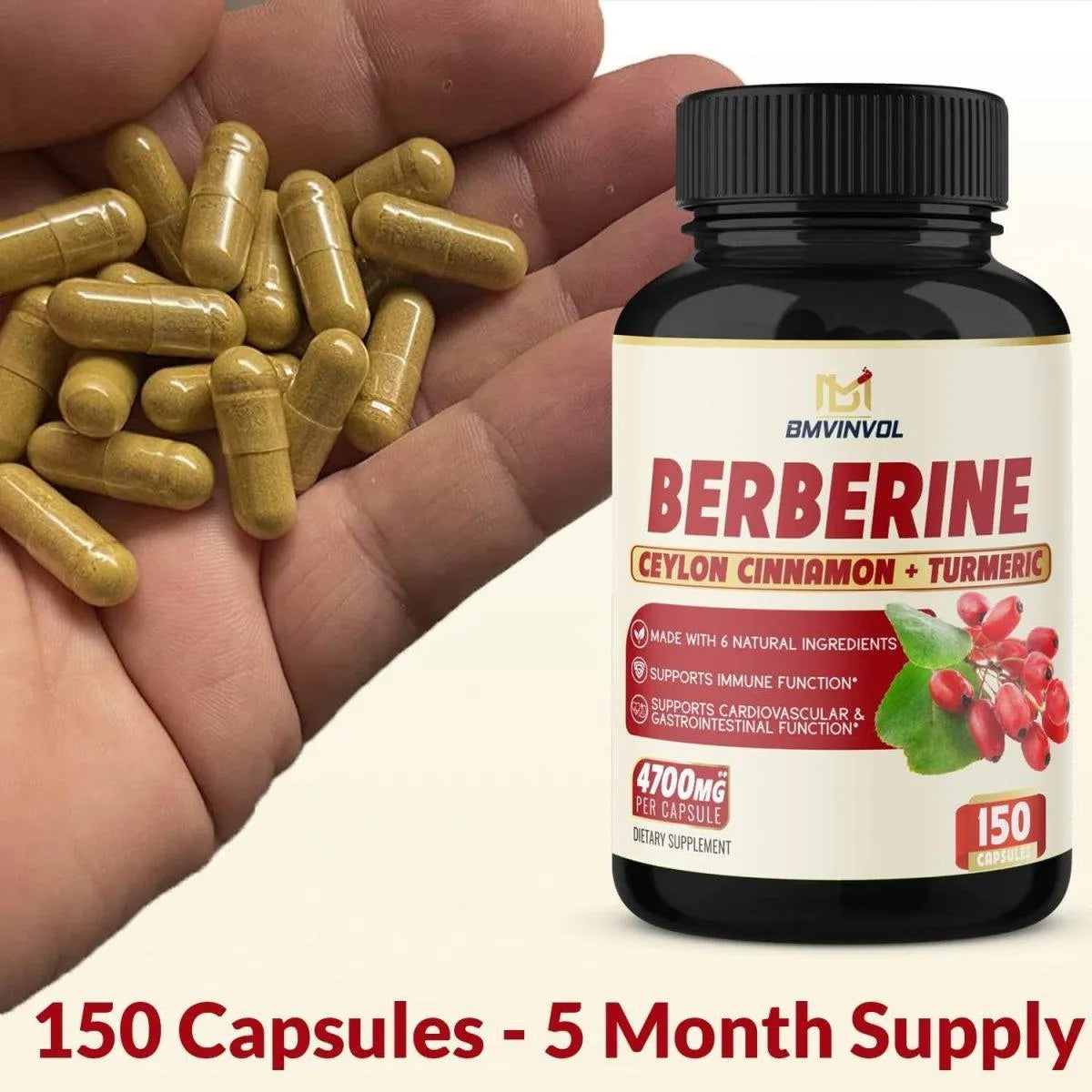 BMVINVOL - BMVINVOL Berberine Supplement 4700Mg. 150 Capsulas - The Red Vitamin MX - Suplementos Alimenticios - {{ shop.shopifyCountryName }}