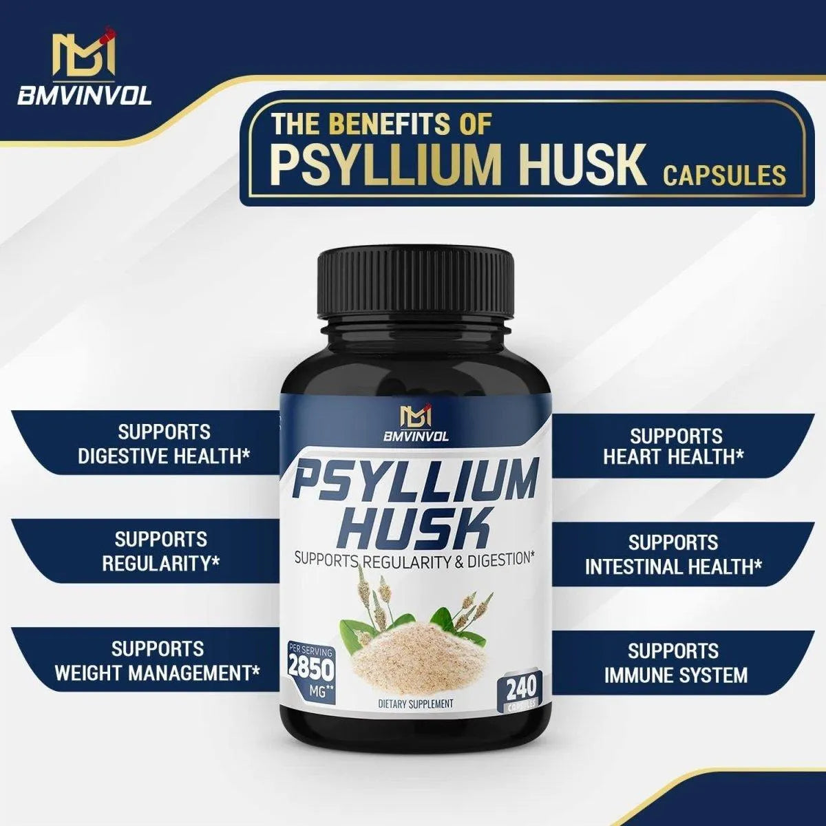 BMVINVOL - BMVINVOL Premium Psyllium Husk 2850Mg. 240 Capsulas - The Red Vitamin MX - Suplementos Alimenticios - {{ shop.shopifyCountryName }}