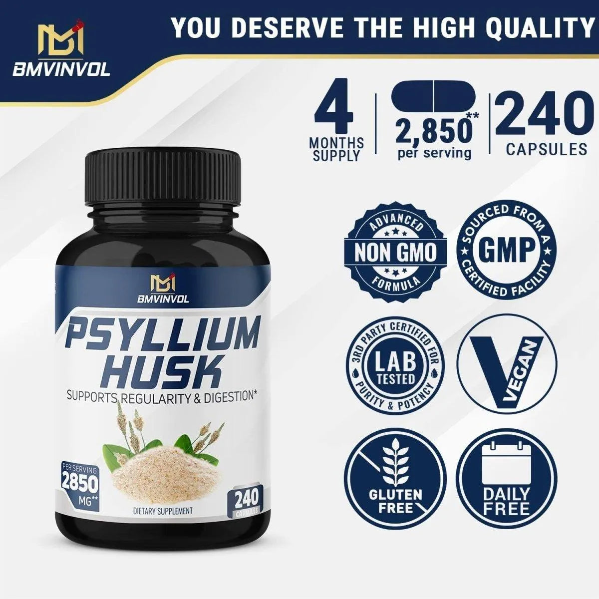 BMVINVOL - BMVINVOL Premium Psyllium Husk 2850Mg. 240 Capsulas - The Red Vitamin MX - Suplementos Alimenticios - {{ shop.shopifyCountryName }}