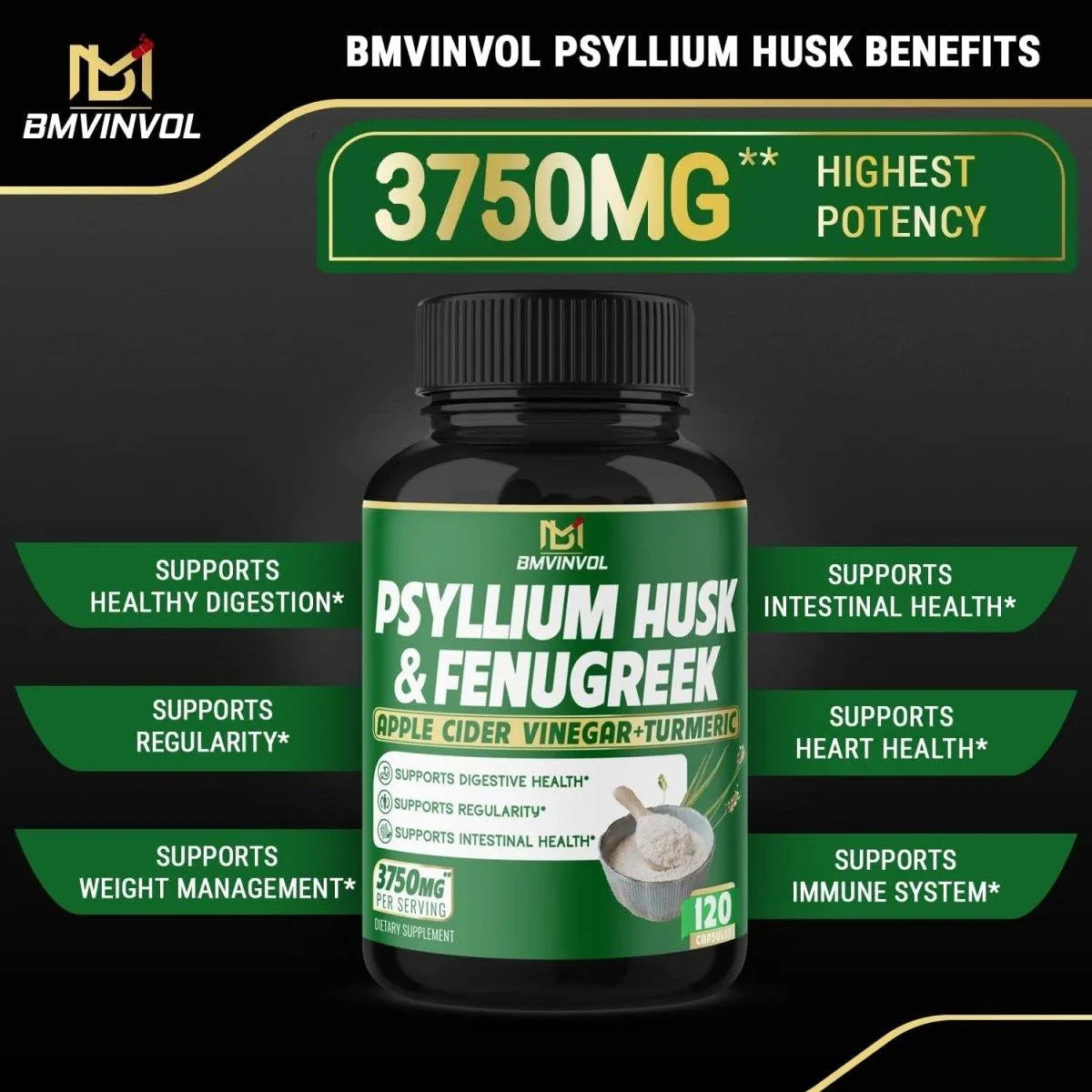 BMVINVOL - BMVINVOL Psyllium Husk 3750Mg. 120 Capsulas - The Red Vitamin MX - Suplementos Alimenticios - {{ shop.shopifyCountryName }}