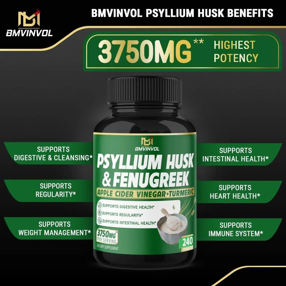 BMVINVOL - BMVINVOL Psyllium Husk 3750Mg. 240 Capsulas - The Red Vitamin MX - Suplementos Alimenticios - {{ shop.shopifyCountryName }}