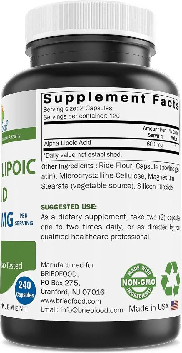 BRIEOFOOD - Brieofood Alpha Lipoic Acid 600Mg. 240 Capsulas - The Red Vitamin MX - Suplementos Alimenticios - {{ shop.shopifyCountryName }}