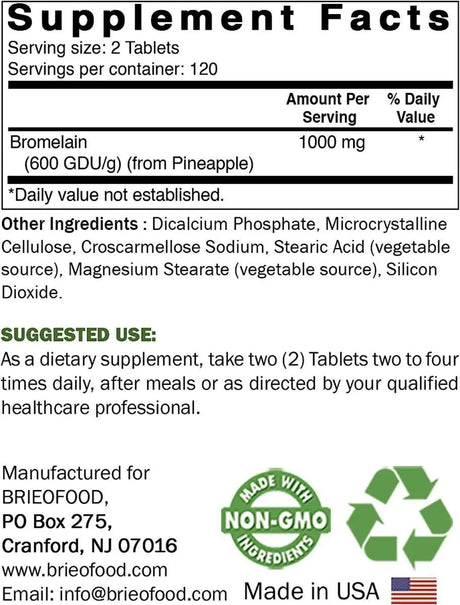 BRIEOFOOD - Brieofood Bromelain 1000Mg. 240 Tabletas - The Red Vitamin MX - Suplementos Alimenticios - {{ shop.shopifyCountryName }}