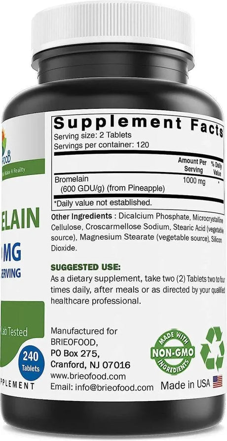 BRIEOFOOD - Brieofood Bromelain 1000Mg. 240 Tabletas - The Red Vitamin MX - Suplementos Alimenticios - {{ shop.shopifyCountryName }}