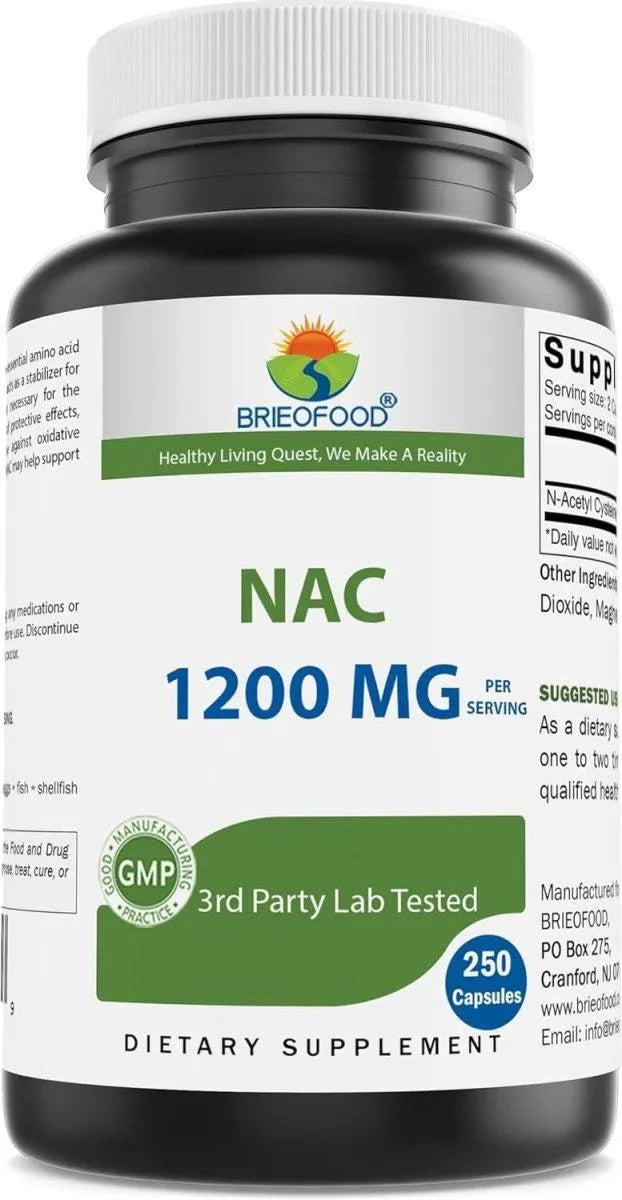 BRIEOFOOD - Brieofood NAC Supplement N-Acetyl Cysteine 1200Mg. 250 Capsulas - The Red Vitamin MX - Suplementos Alimenticios - {{ shop.shopifyCountryName }}