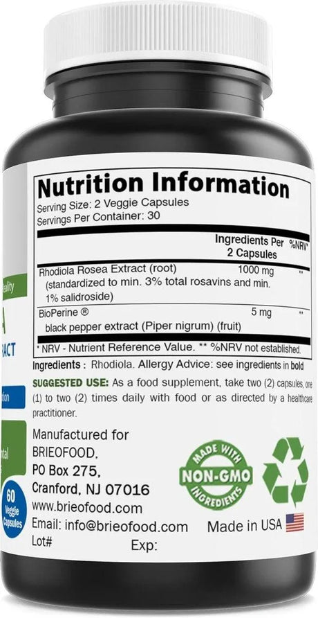 BRIEOFOOD - Brieofood Rhodiola 3% Standardized Extract 1000Mg. 60 Capsulas - The Red Vitamin MX - Suplementos Alimenticios - {{ shop.shopifyCountryName }}