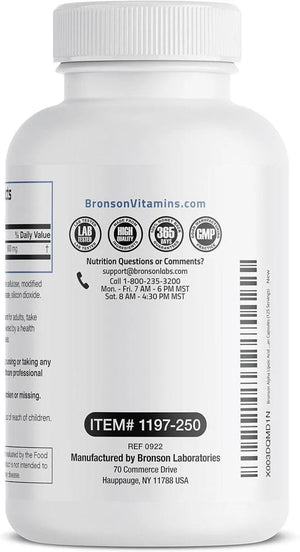 BRONSON - Bronson Alpha Lipoic Acid 600Mg. 250 Capsulas - The Red Vitamin MX - Suplementos Alimenticios - {{ shop.shopifyCountryName }}